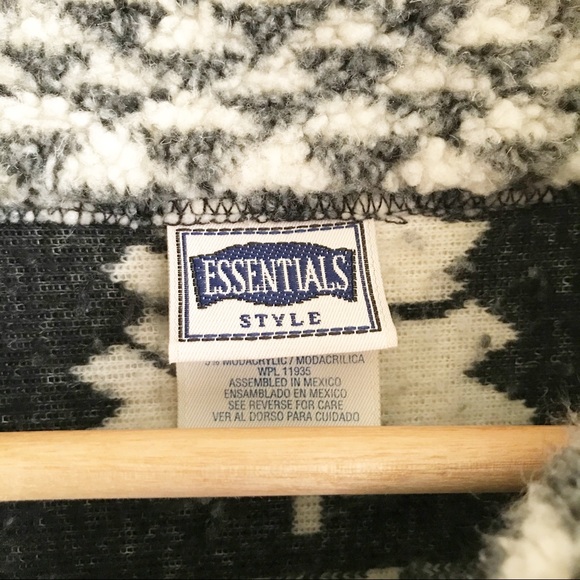 Vintage 90s Nordic Fair Isle Pullover Fleece Zip Jacket Deep Pile Tree Deer - Picture 7 of 9